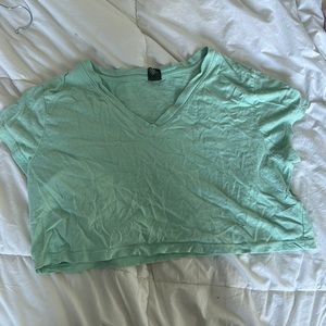 Wild Fable Teal Crop V Neck Tee